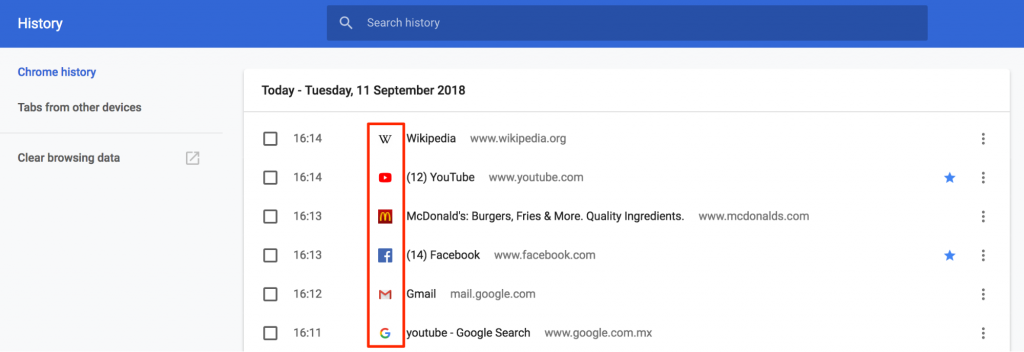 Favicon browser history